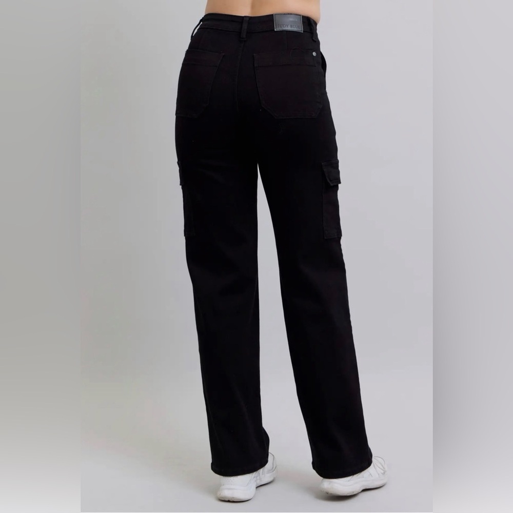 New Judy blue black wide leg cargo jeans stretchy! 3/26 5/27 7/28 9/29 11/30 - Picture 2 of 4